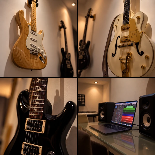 Guitarras y estación de trabajo del estudio